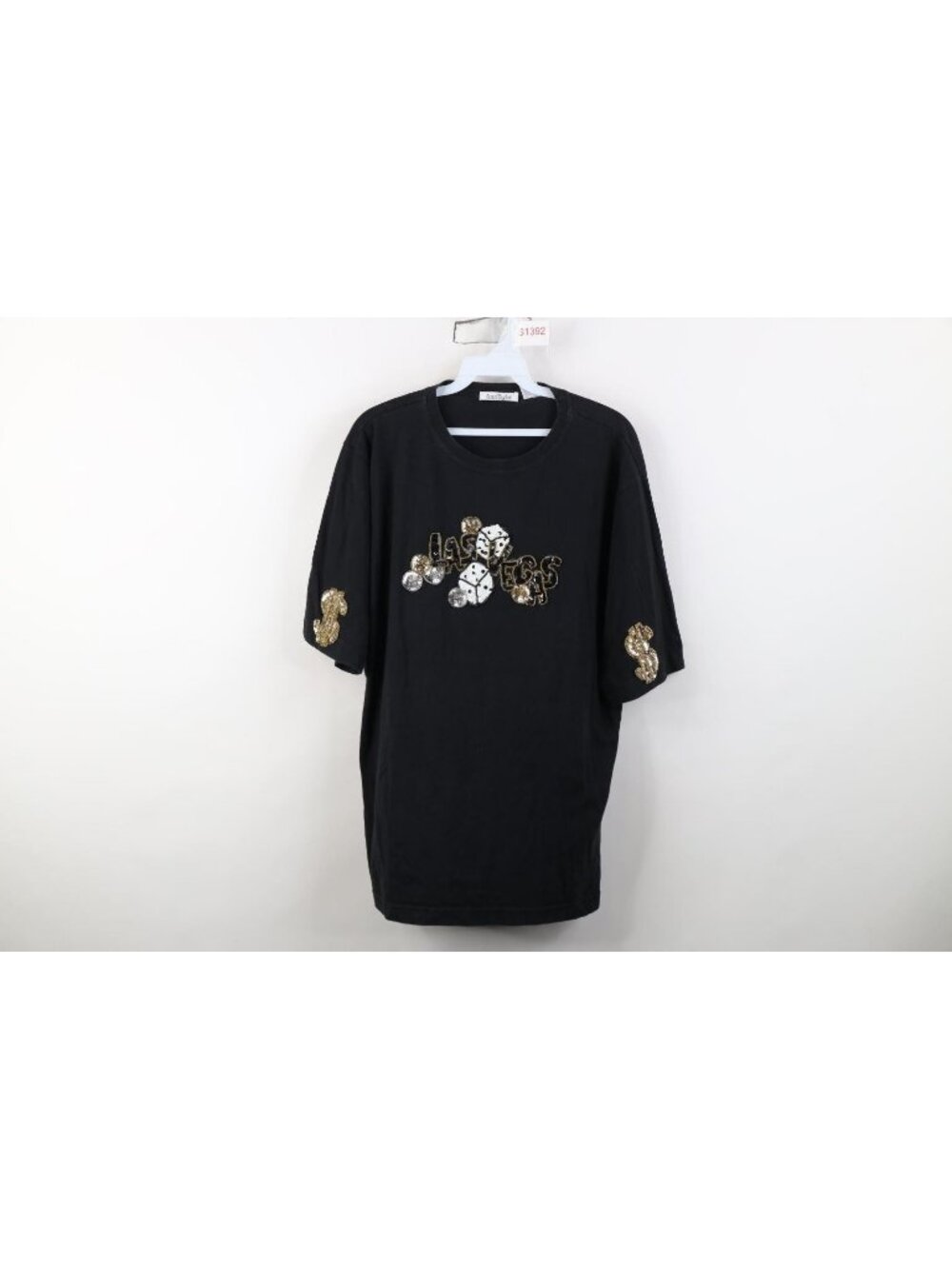 Vintage 90s Streetwear Womens Large Faded Las Vegas Sequin Money Casino T-Shirt
